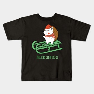 Sledgehog Funny Hedgehog Riding a Sleigh Christmas Gift Kids T-Shirt
